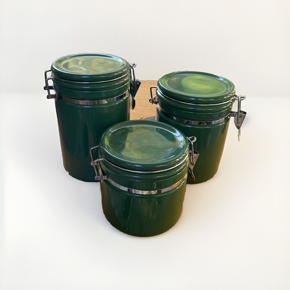 3 Piece Gibson Houseware Hunter Green ceramic jar set with Locking Lid